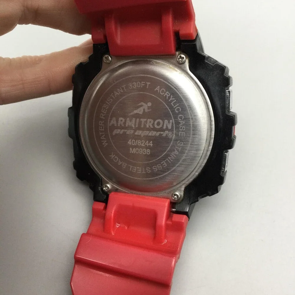 Armitron Pro Sport 40/8244 Mens Watch 48mm Red Black Digital 100M New Battery